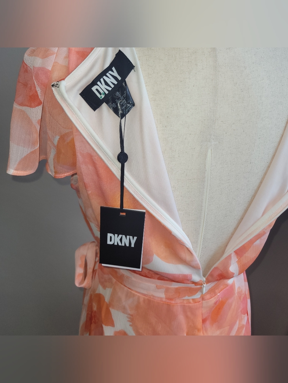 DKNY NWT Floral Maxi Dress Size 10 Peach Coral High Low Formal - Picture 6 of 10